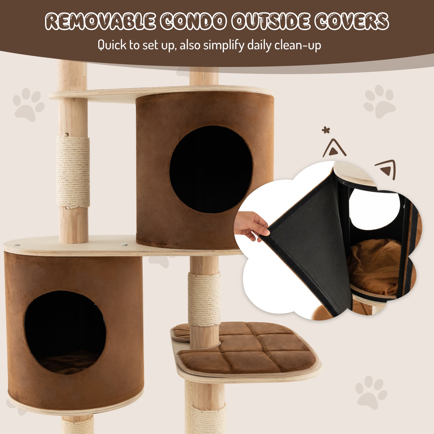 6-Tier Wooden Cat Tree with 2 Removeable Condos Platforms and Perch-Brown