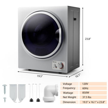 1.5 Cu .ft Clothes Dryer with with Stainless Steel Wall Mount-Silver