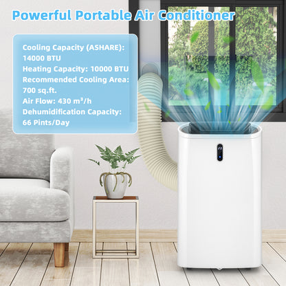 14000 BTU(Ashrae) Portable Air Conditioner with APP and WiFi Control-White