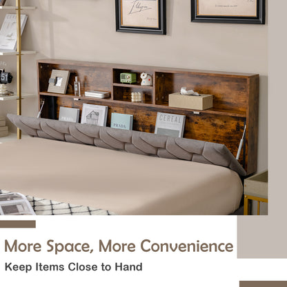 Full/Queen Size Upholstered Bed Frame with Storage Headboard-Full Size