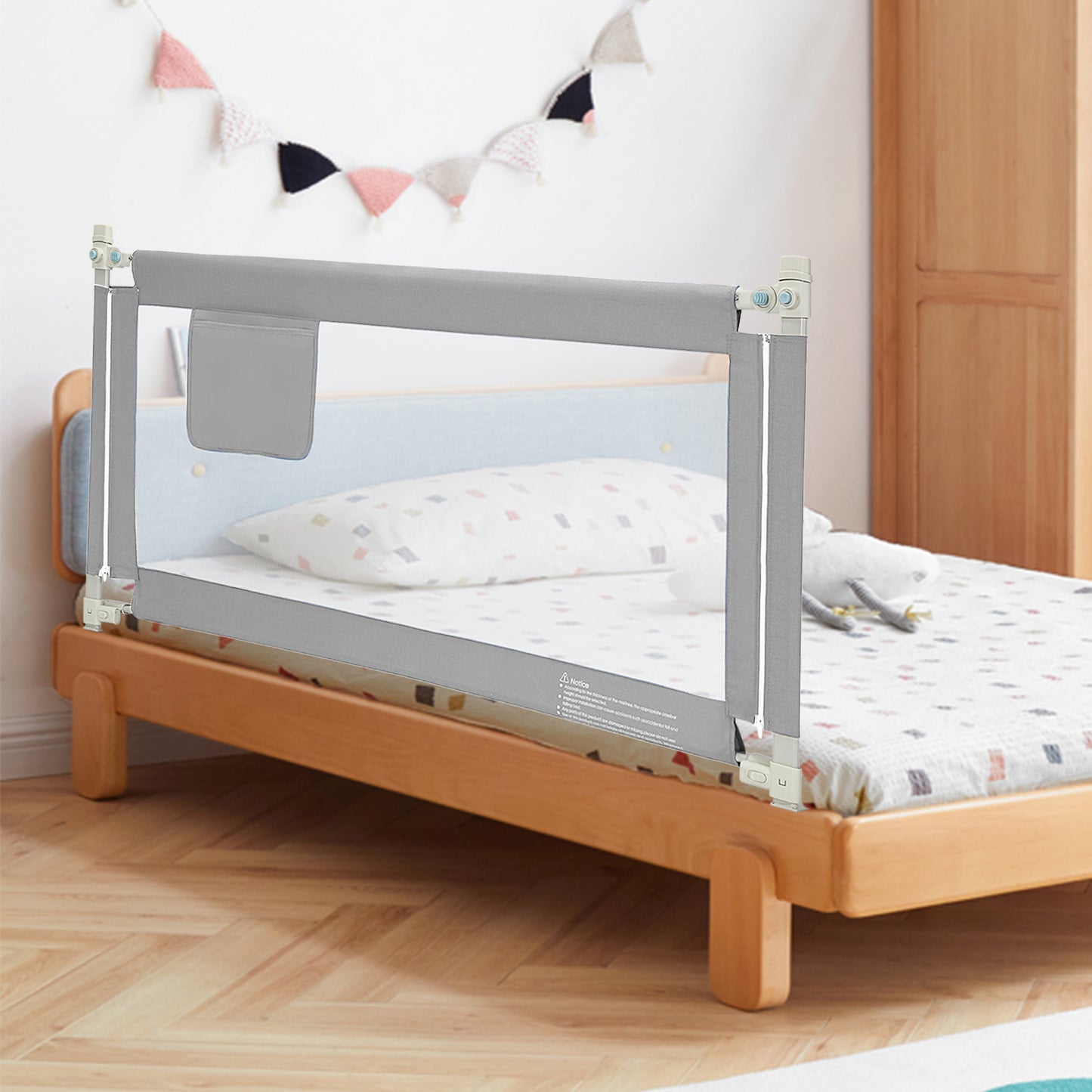 57 Inch Toddlers Vertical Lifting Baby Bed Rail Guard with Lock-Gray