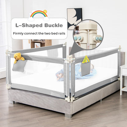 57 Inch Toddlers Vertical Lifting Baby Bed Rail Guard with Lock-Gray