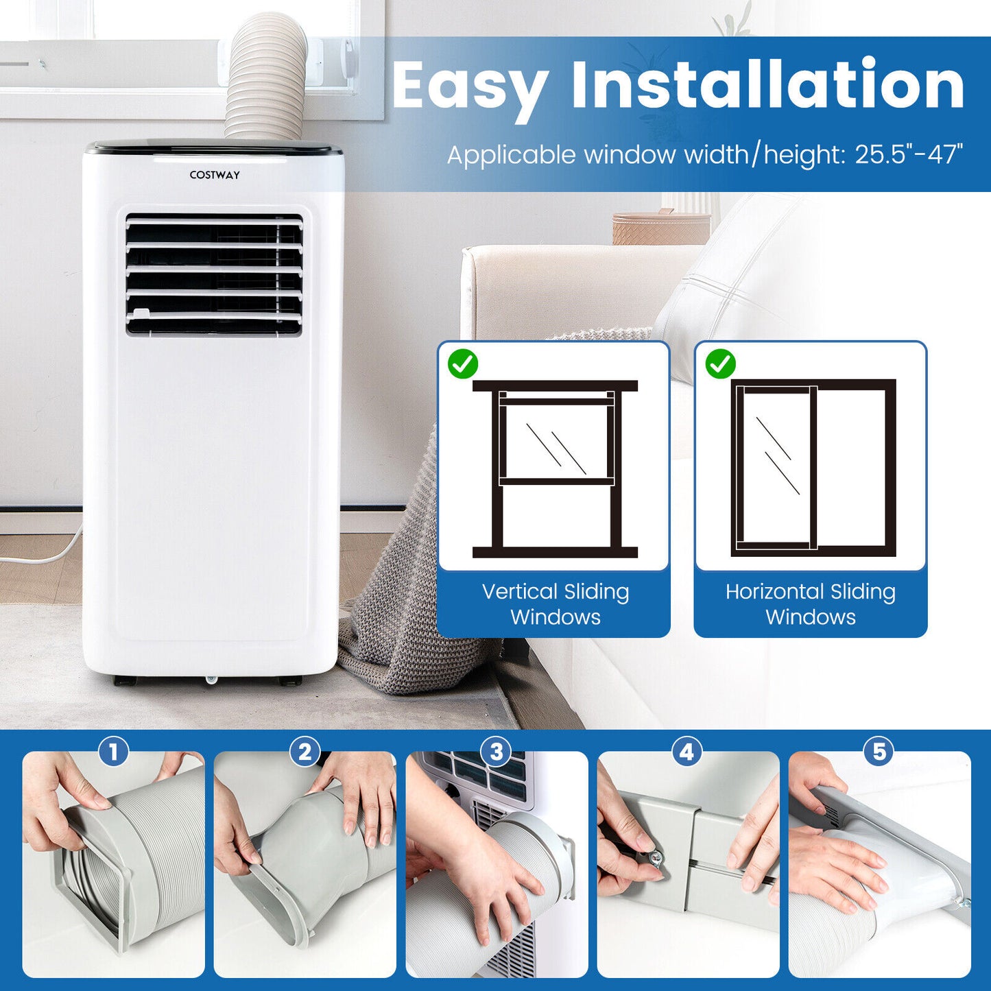 3-in-1 9000 BTU Air Conditioner with Dehumidifier and 24H Timer-White