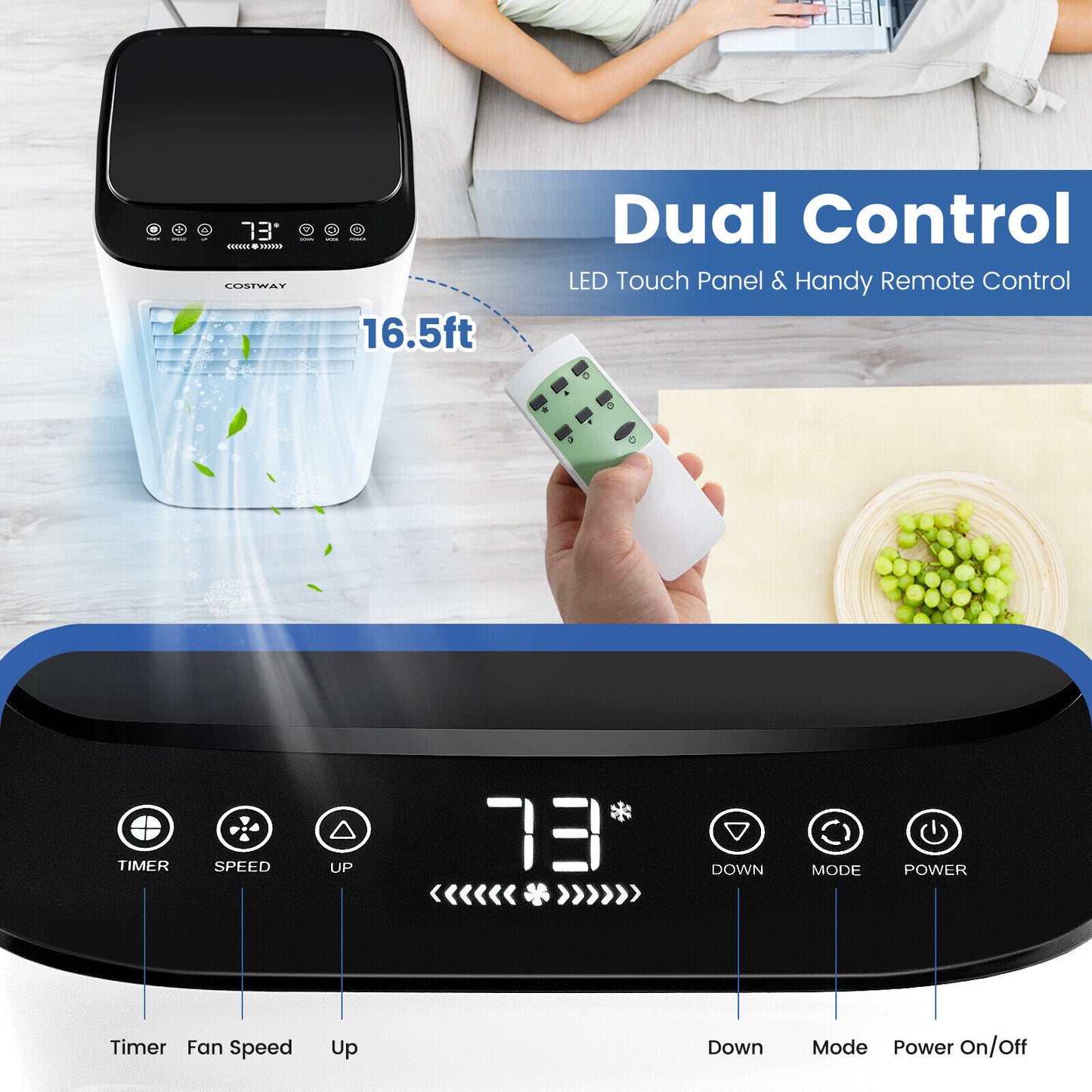 3-in-1 9000 BTU Air Conditioner with Dehumidifier and 24H Timer-White