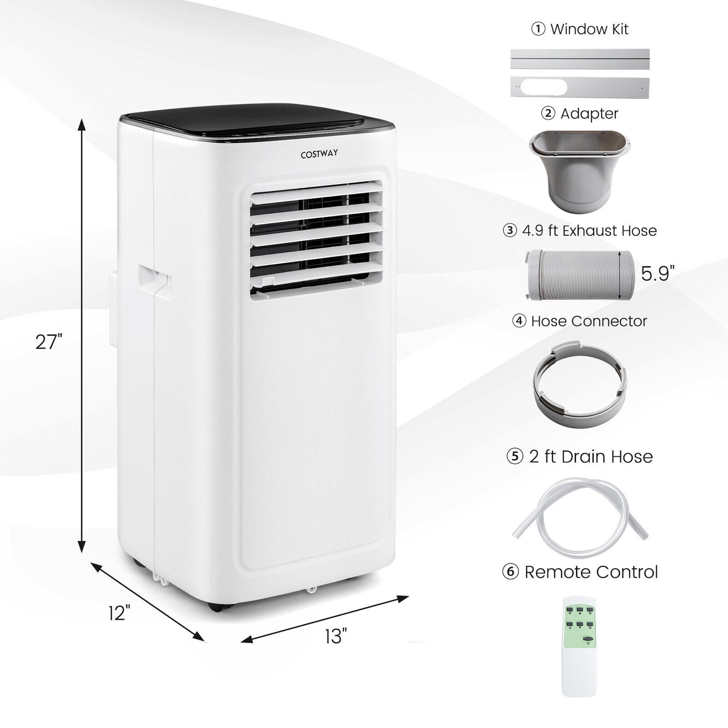 3-in-1 9000 BTU Air Conditioner with Dehumidifier and 24H Timer-White