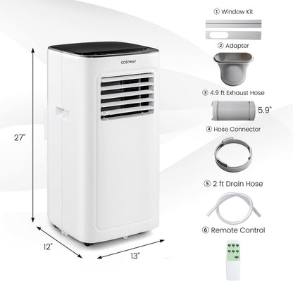 3-in-1 9000 BTU Air Conditioner with Dehumidifier and 24H Timer-White