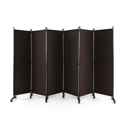 6 Panel 5.7 Feet Tall Rolling Room Divider on Wheels-Black