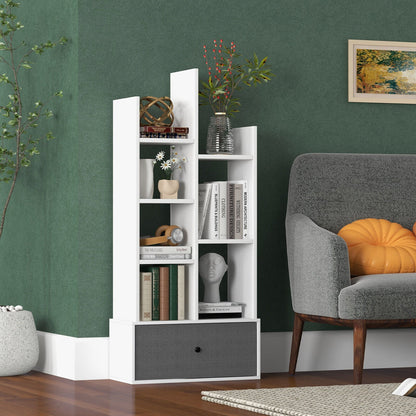 7-Tier Open-Back Bookshelf with Drawer-Rustic Brown