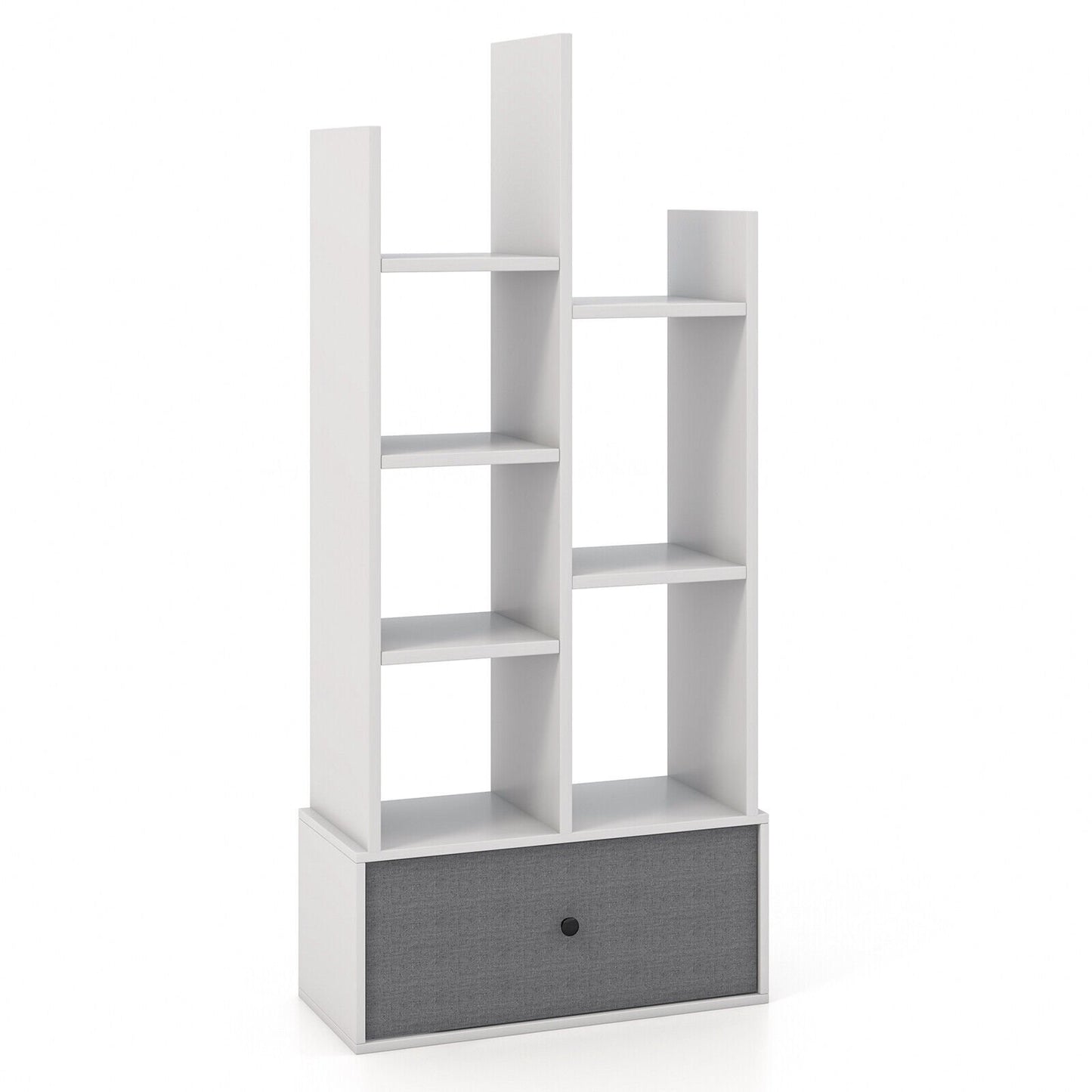 7-Tier Open-Back Bookshelf with Drawer-Rustic Brown