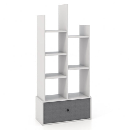 7-Tier Open-Back Bookshelf with Drawer-Rustic Brown