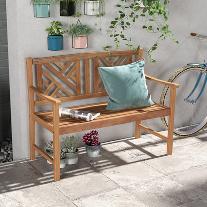 2-Person Wooden Outdoor Bench with Cozy Armrest and Backrest