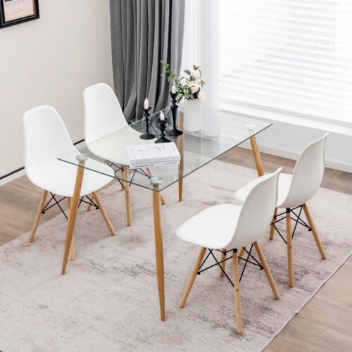 5 Pieces Rectangle Dining Table Set with 51 Inch Glass Tabletop-White