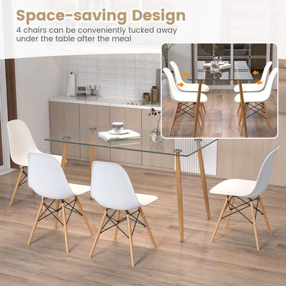 5 Pieces Rectangle Dining Table Set with 51 Inch Glass Tabletop-White