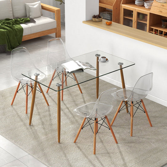 5 Pieces Rectangle Dining Table Set with 51 Inch Glass Tabletop-Transparent