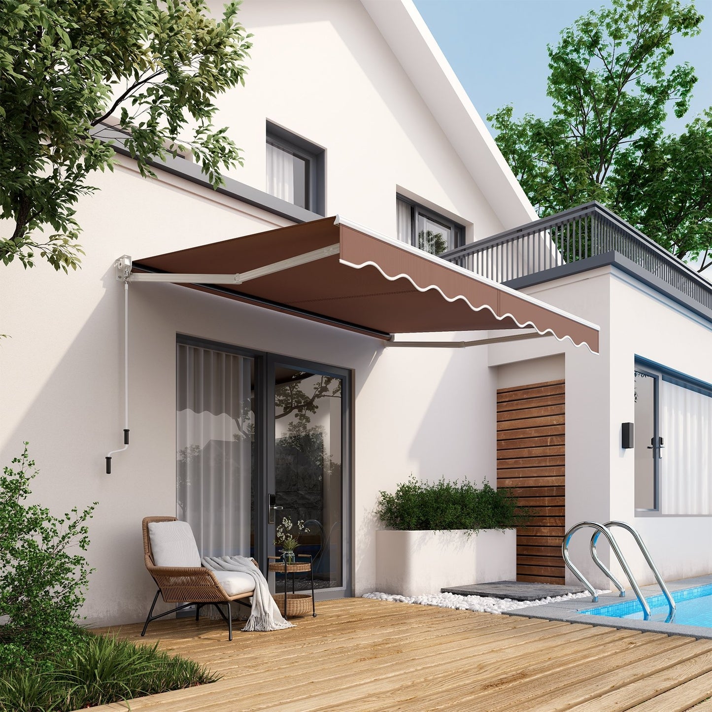 10 x 8.2 Feet Retractable Awning with Easy Opening Manual Crank Handle-Beige