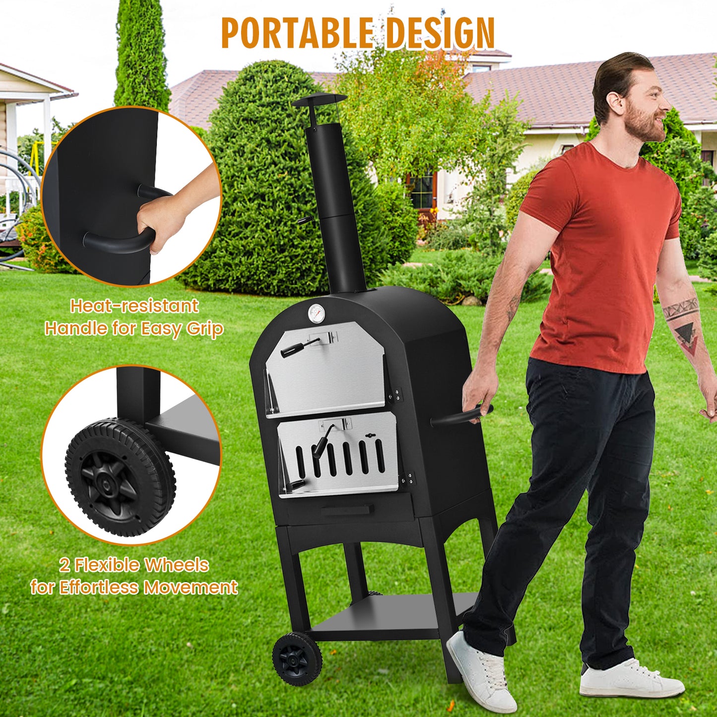 Portable Outdoor Pizza Oven with Pizza Stone and Waterproof Cover