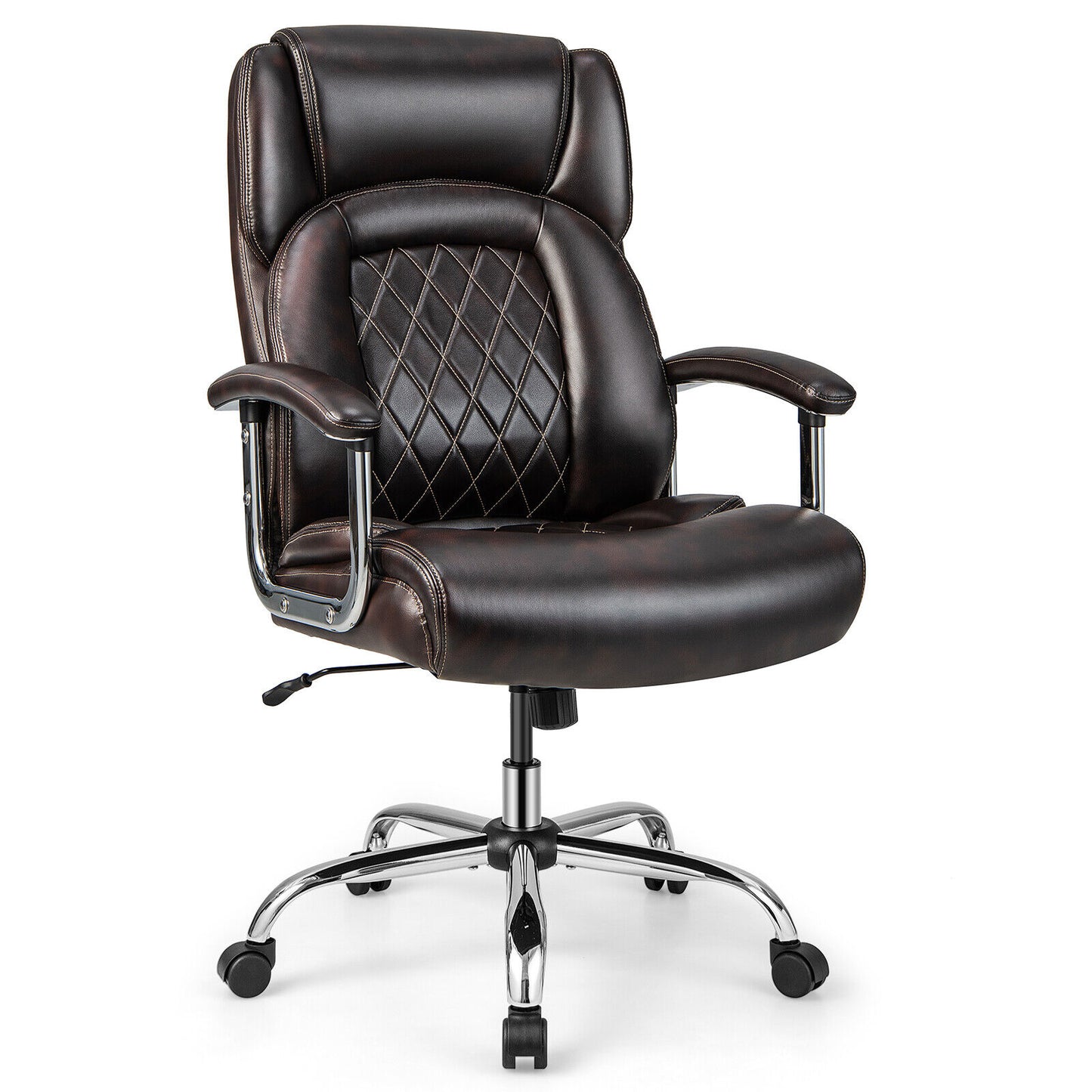 Height Adjustable Executive Chair Computer Desk Chair with Metal Base-Brown