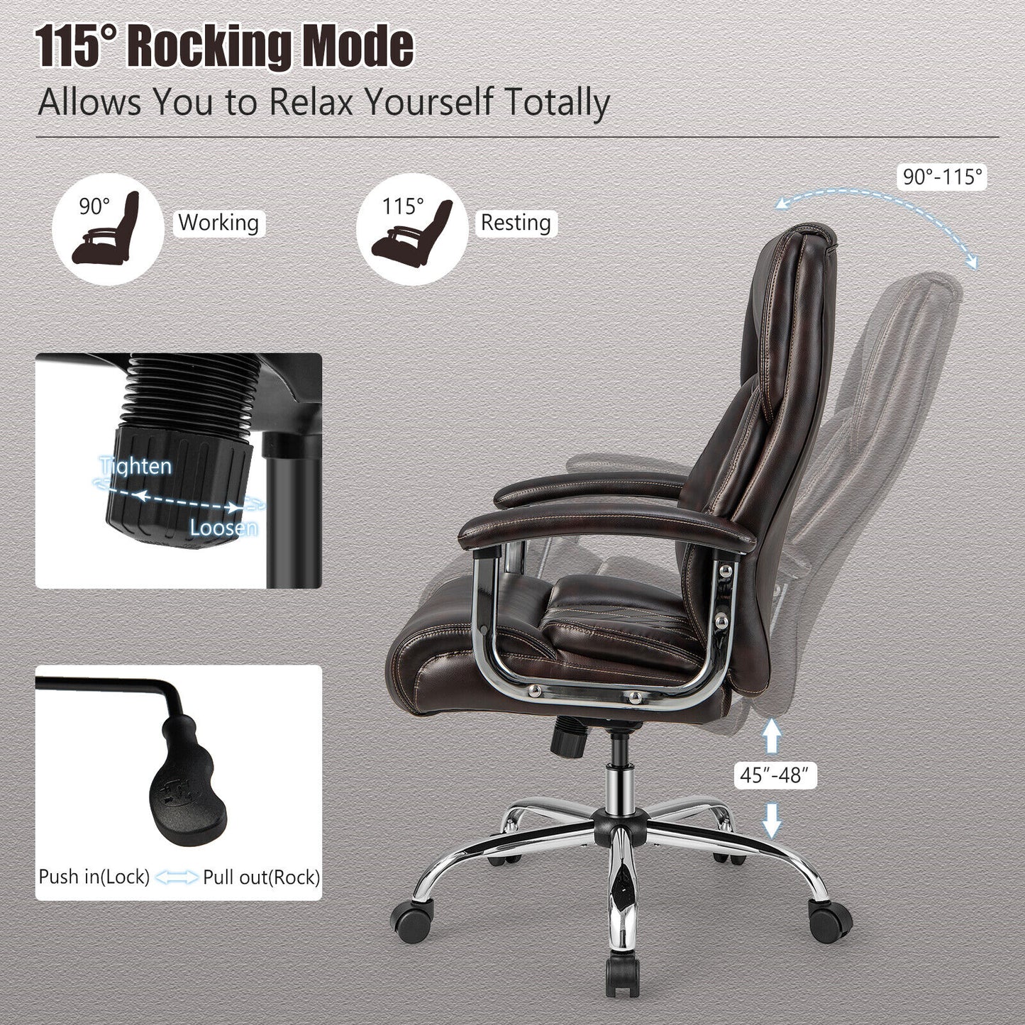 Height Adjustable Executive Chair Computer Desk Chair with Metal Base-Brown