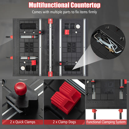 Portable Folding Workbench with Adjustable Height for Garage Home-Black & Red