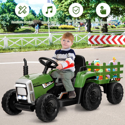 12V Ride on Tractor with 3-Gear-Shift Ground Loader for Kids 3+ Years Old-Black