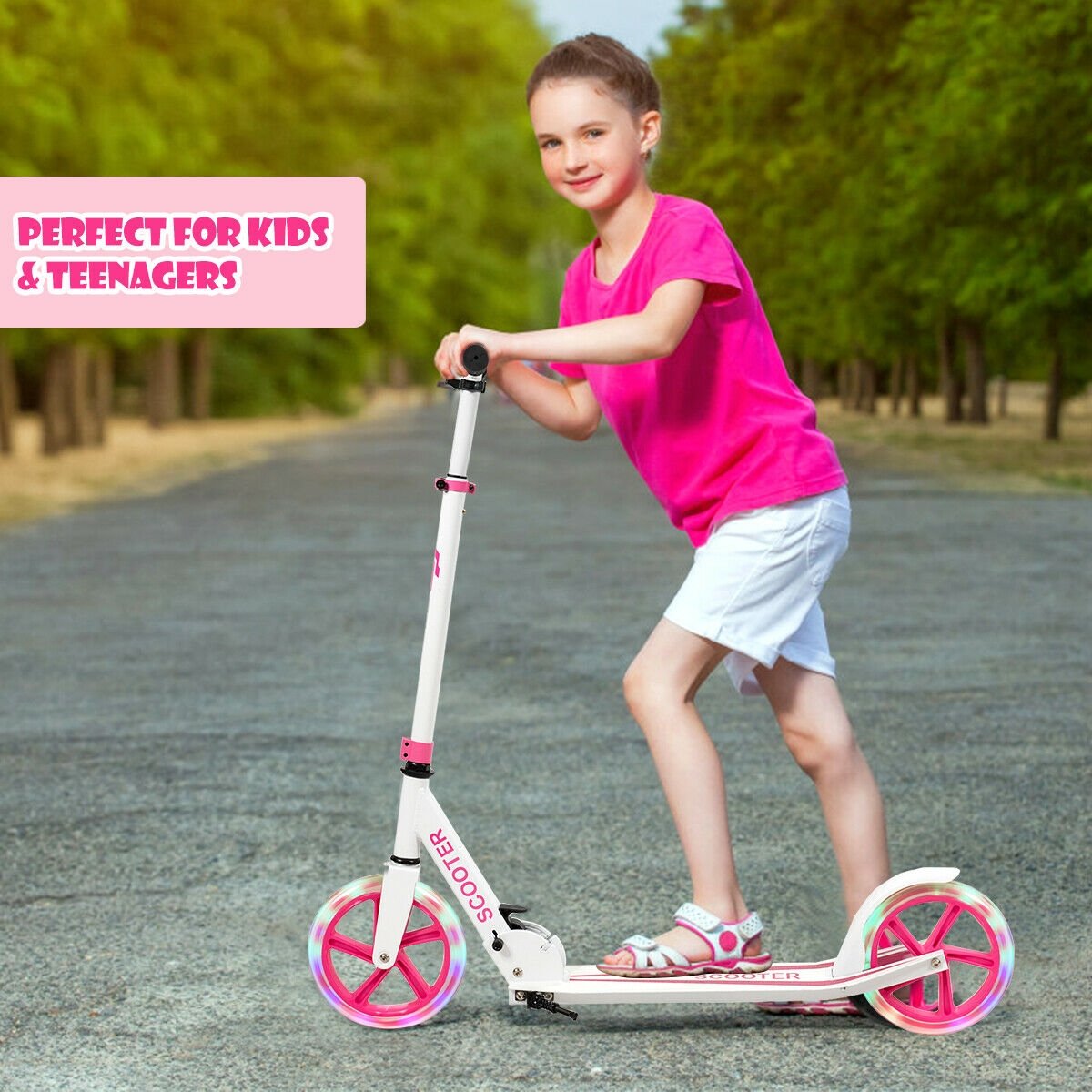 Portable Folding Sports Kick Scooter with LED Wheels-Blue