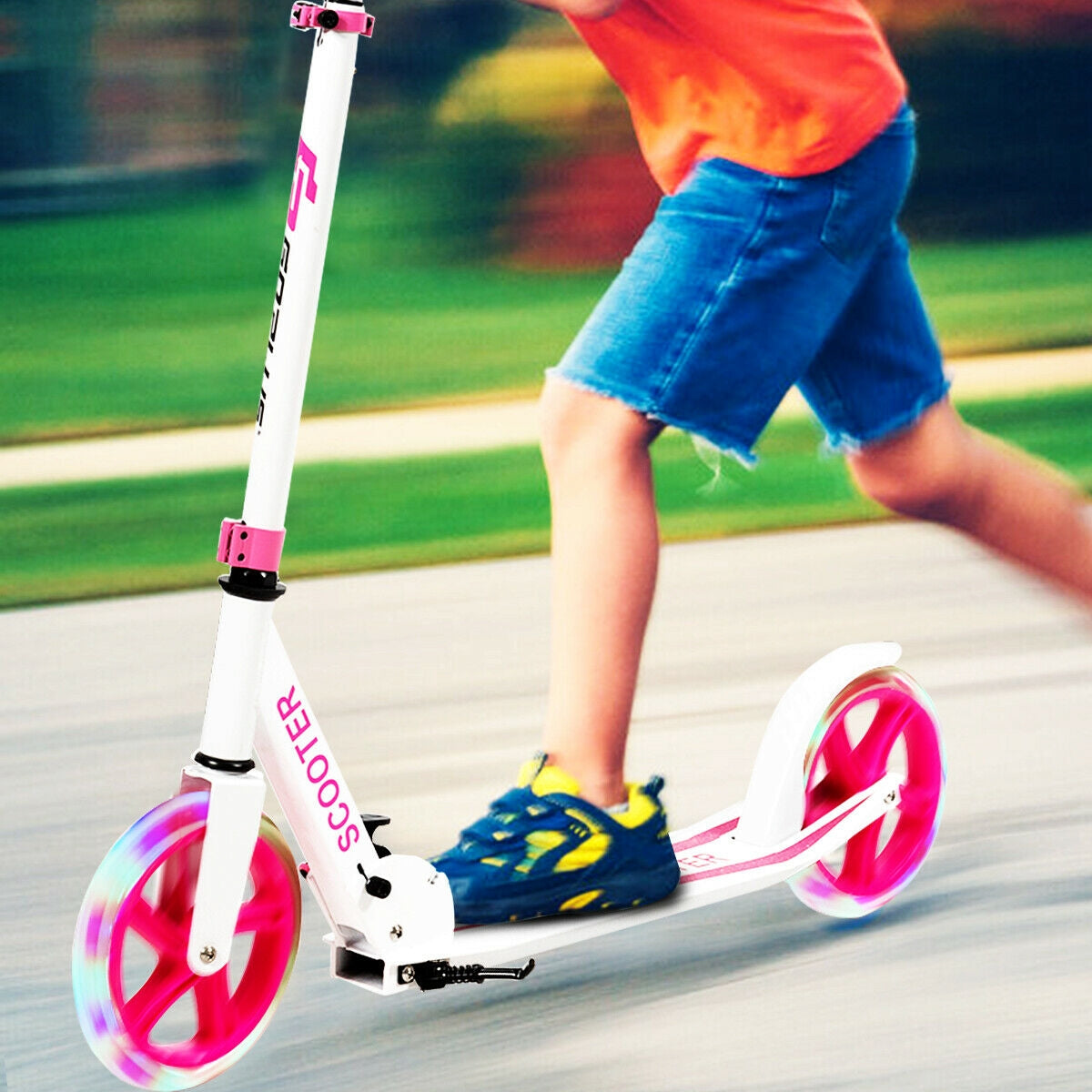 Portable Folding Sports Kick Scooter with LED Wheels-Blue