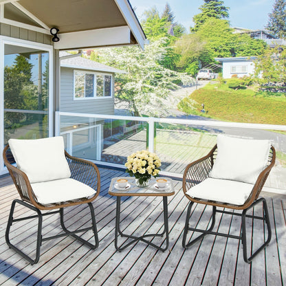 3 Pieces Patio Rattan Bistro Set with Cushions and Glass Table-Red