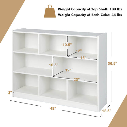 3-Tier Open Bookcase 8-Cube Floor Standing Storage Shelves Display Cabinet-White