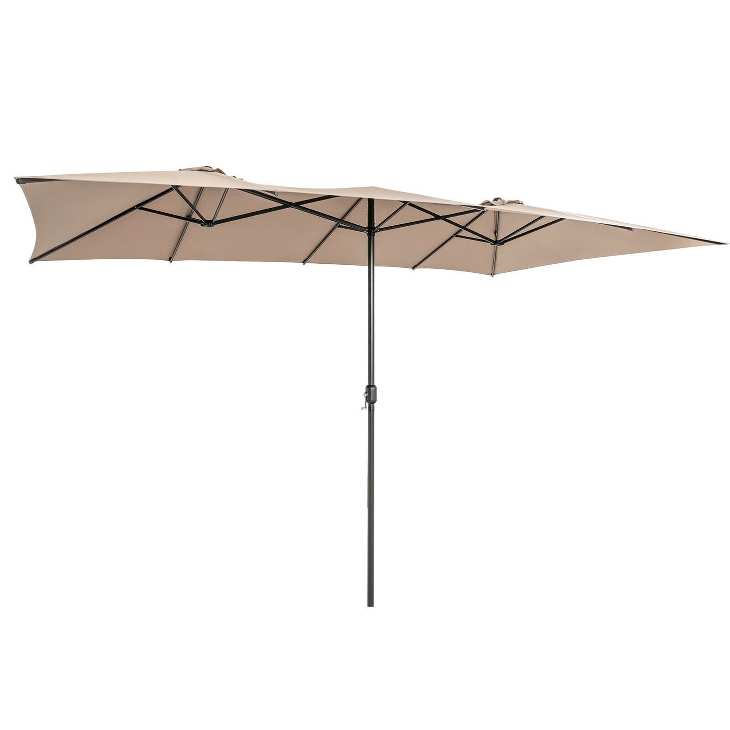 15 Feet Double-Sized Patio Umbrella with Crank Handle and Vented Tops-Beige
