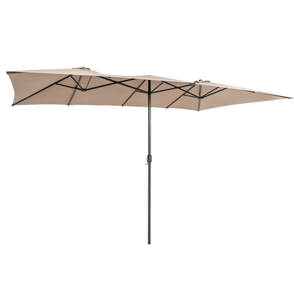 15 Feet Double-Sized Patio Umbrella with Crank Handle and Vented Tops-Beige