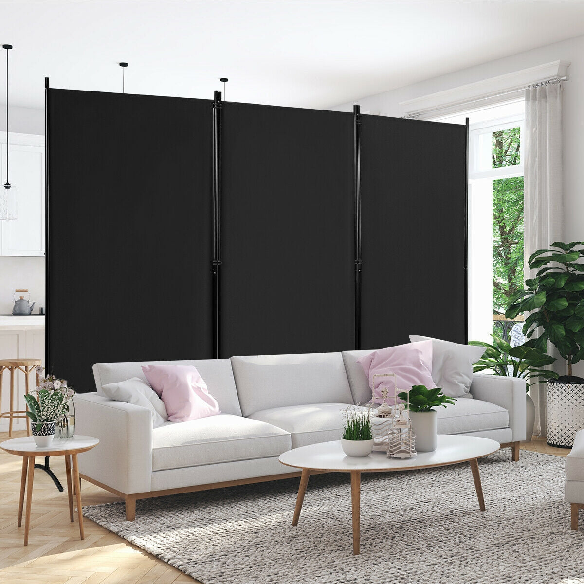 3-Panel Room Divider Folding Privacy Partition Screen for Office Room-Black