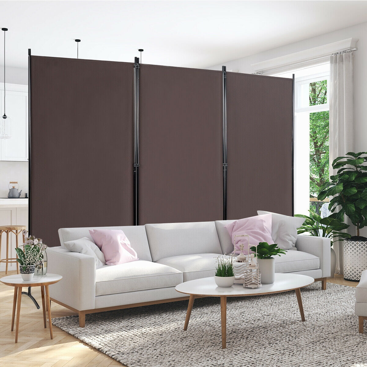 3-Panel Room Divider Folding Privacy Partition Screen for Office Room-Brown