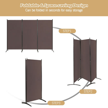 3-Panel Room Divider Folding Privacy Partition Screen for Office Room-Brown