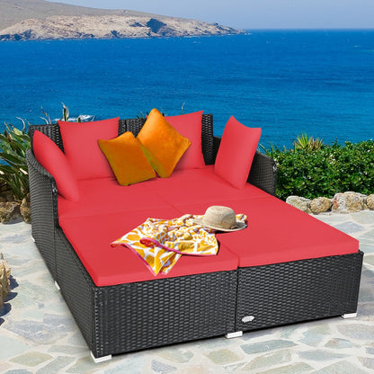 Spacious Outdoor Rattan Daybed with Upholstered Cushions and Pillows-Black