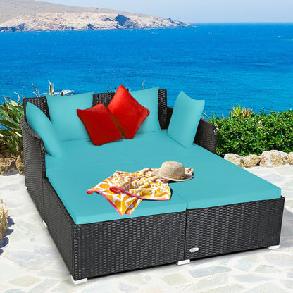 Spacious Outdoor Rattan Daybed with Upholstered Cushions and Pillows-Black