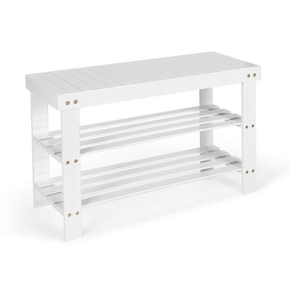 3-Tier Bamboo Shoe Bench Holds up to 6 Pairs for Entry-White