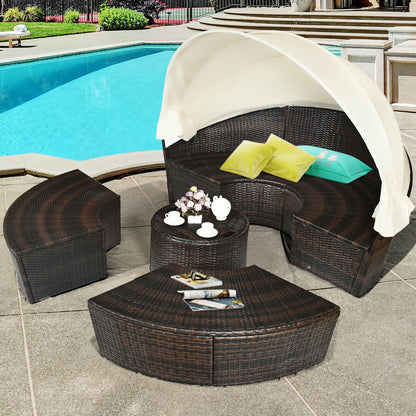 Outdoor Daybed with Retractable Canopy-Black