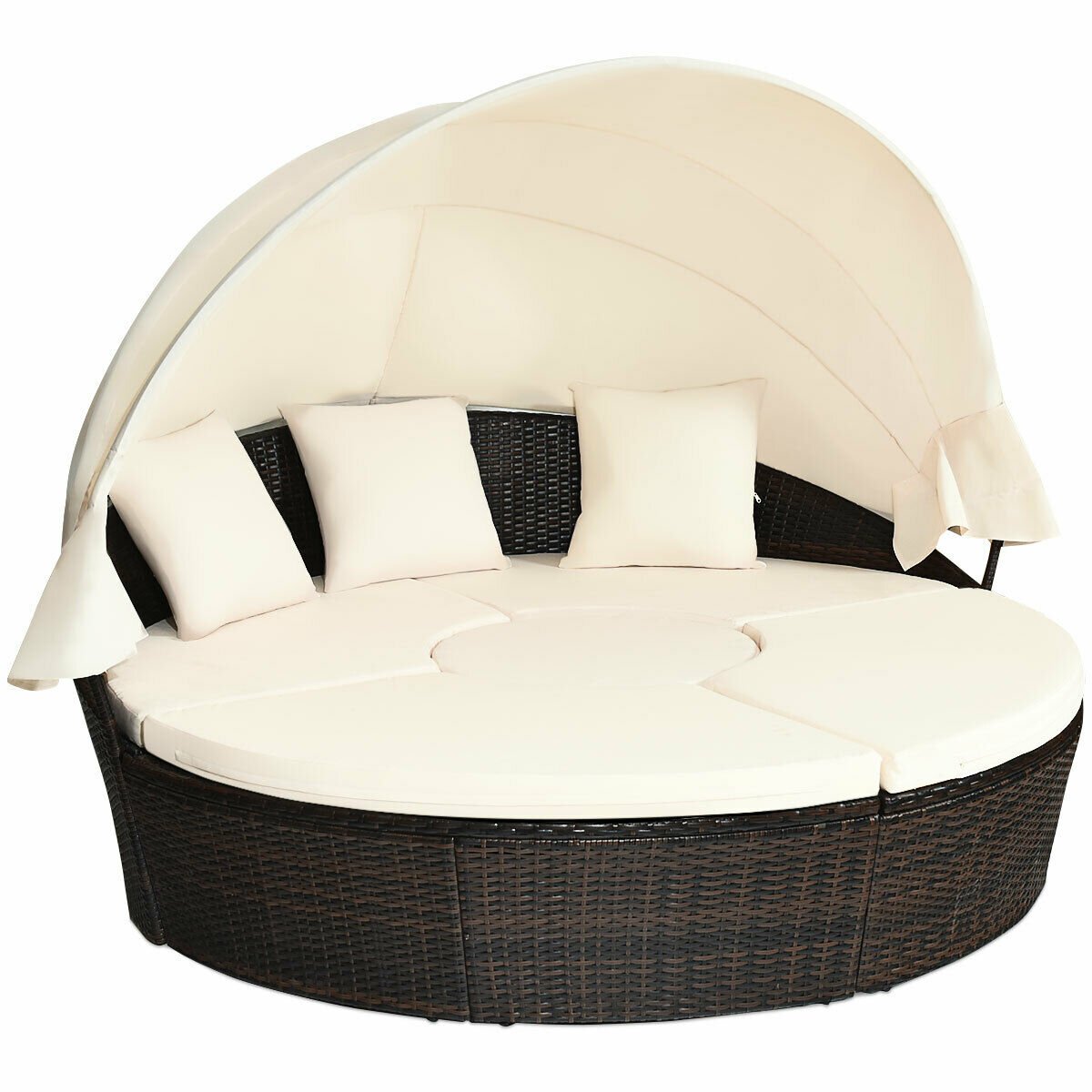 Outdoor Daybed with Retractable Canopy-Black