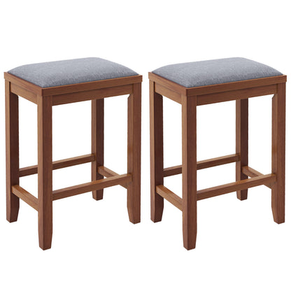 2 Pieces 25 Inch Upholstered Bar Stool Set with Solid Rubber Wood Frame and Footrest-Brown