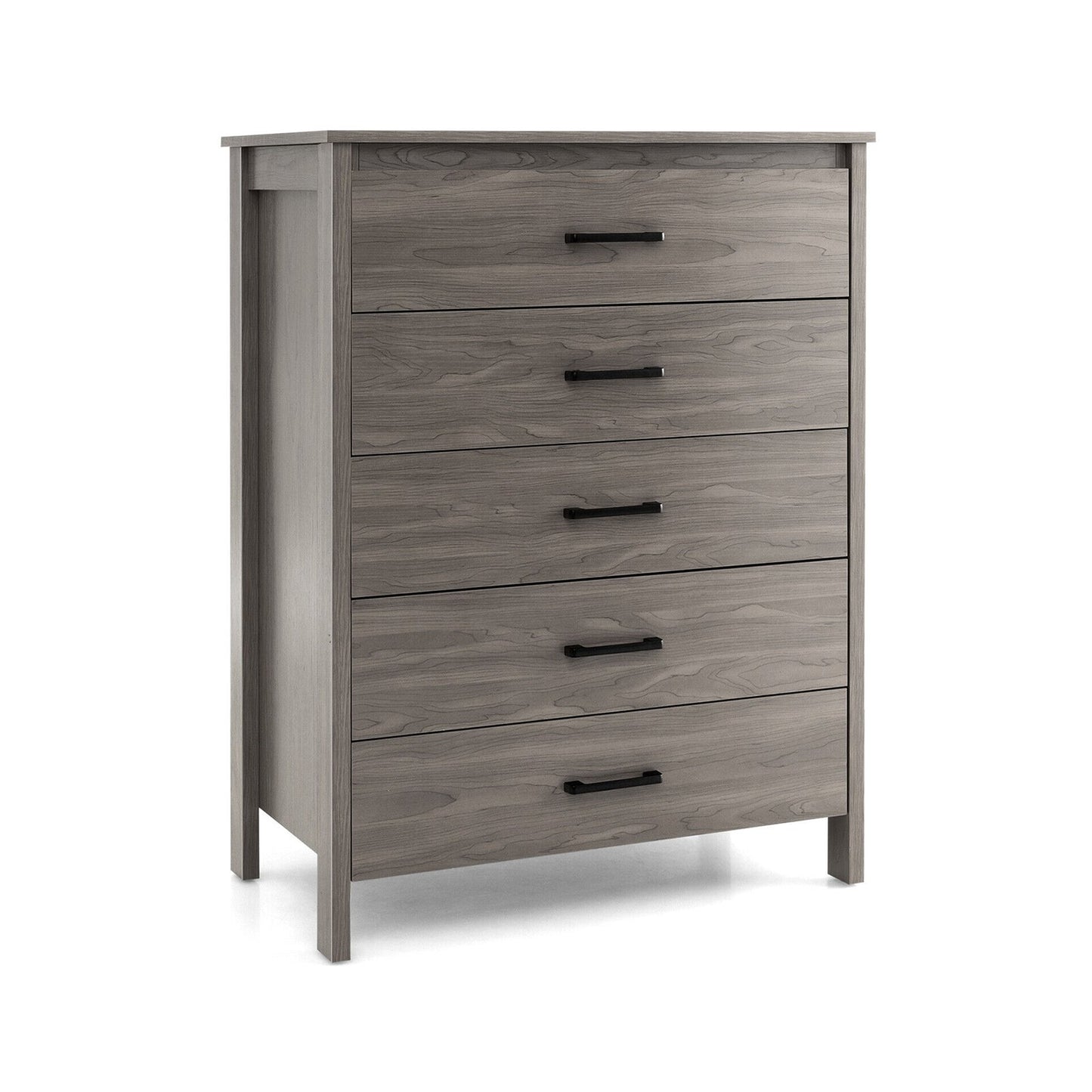 Modern 5-Drawer Multipurpose Chest Dresser with Metal Handles-Black