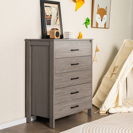 Modern 5-Drawer Multipurpose Chest Dresser with Metal Handles-Gray