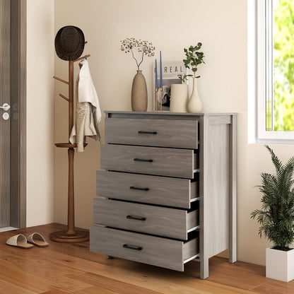 Modern 5-Drawer Multipurpose Chest Dresser with Metal Handles-Black