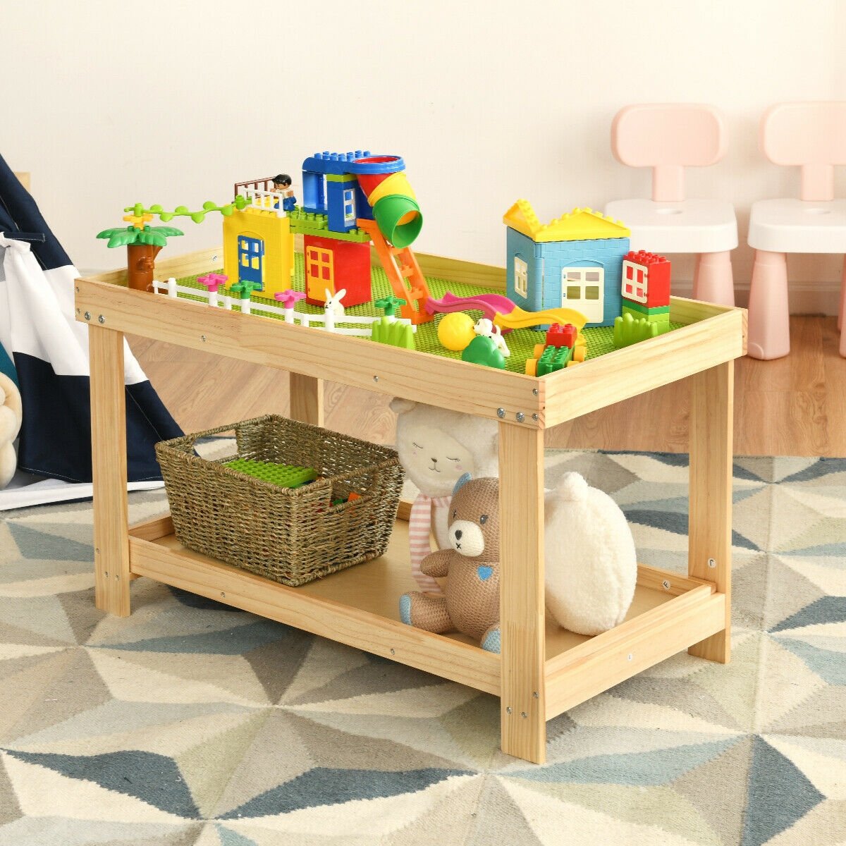 Solid Multifunctional Wood Kids Activity Play Table-Dark Brown