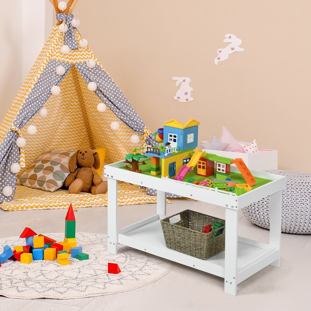 Solid Multifunctional Wood Kids Activity Play Table-Dark Brown