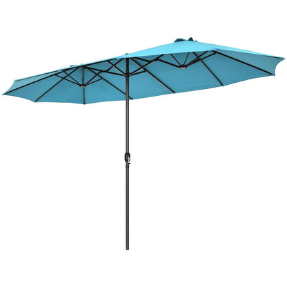 15 Feet Patio Double-Sided Umbrella with Hand-Crank System-Beige
