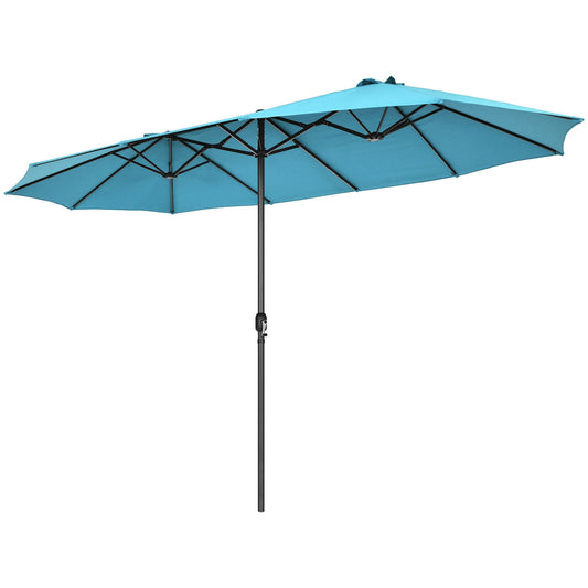 15 Feet Patio Double-Sided Umbrella with Hand-Crank System-Turquoise
