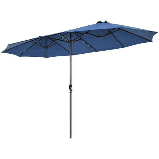 15 Feet Patio Double-Sided Umbrella with Hand-Crank System-Navy