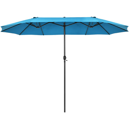 15 Feet Patio Double-Sided Umbrella with Hand-Crank System-Blue