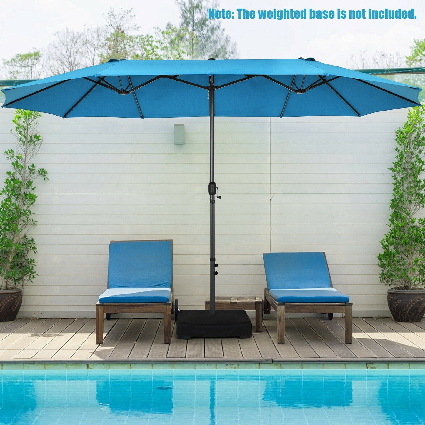 15 Feet Patio Double-Sided Umbrella with Hand-Crank System-Blue