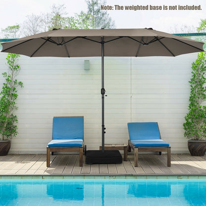 15 Feet Patio Double-Sided Umbrella with Hand-Crank System-Brown